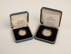 Royal Mint 1994 silver proof £2 coin together with a 1993 £1 example, both cased with certificates