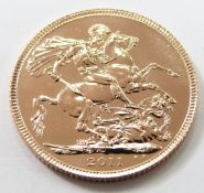 Elizabeth II 2011 gold full sovereign, IRB bust, uncirculated, in capsule