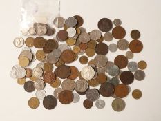 A collection of overseas coinage etc together with some silver threepenny pieces pre.1920 onwards in