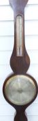 A 19thC banjo style aneroid barometer / thermometer, the silvered dial with engraved predictions,