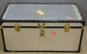 A metal bound and riveted flight case/trunk, H50 x W100 x D49cm