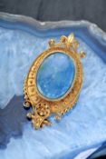 An early Victorian pendant / brooch with sphere and rope detail, set with blue agate, length 6cm x
