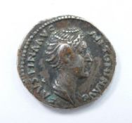 Roman Imperial coin Faustina senior, (died Ad141) wife of Antonius Pisus, silver Denarius beaded and