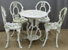 Cast metal garden furniture set comprising table and four chairs
