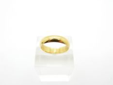 A yellow metal wedding band, in original box