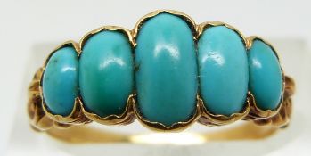 Victorian ring set with five graduated turquoise (size N)