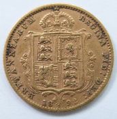 Queen Victoria 1892 gold half sovereign with shield back