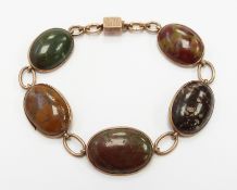 Victorian rose gold bracelet set with five agate cabochons