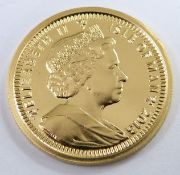 London Mint Office 2013 gold proof quarter Angel, 22mm diameter, 7.77g, Isle of Man issue of 149