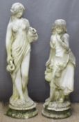 Two garden figures of ladies draped in robes, height of taller 78cm