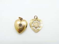 Edwardian 15ct gold heart pendant (1.4g) and another similar