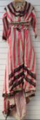 Victorian/ Edwardian pink and white striped dress with short jacket, corset etc., some later