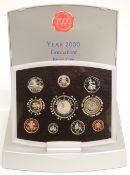 Royal Mint Executive proof set for the Year 2000, comprising ten coins in deluxe case with booklet /