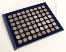 Sixty three English sixpences in a collectors' case, Edward VII through to a proof 1870 example,