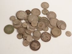 Approximately 402g of mixed English silver coinage, includes George III halfcrown etc., up to 1946