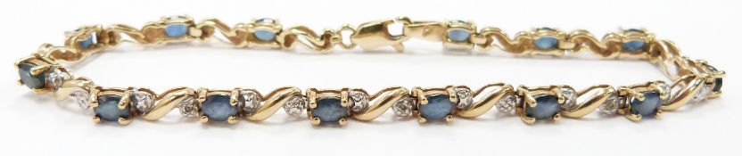 A 9ct gold tennis bracelet set with sapphires and diamonds, 6.6g