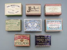 Eight boxes of various pen nibs including T Hessin & Co, John Heath's, J Jackson & Co, Thomas Bowyer