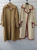 Jaeger of London vintage ladies coat with blue and red trim and an Aquascutum for Harrods pure camel
