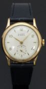 Clarex 9ct gold gentleman's wristwatch with inset subsidiary seconds dial, gold hands, Arabic