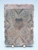 George Unite Victorian hallmarked silver card case with shaped edge and engraved decoration,