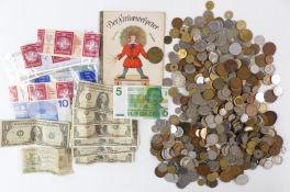 A large collection of overseas coinage, 19thC onwards, very small silver content, banknotes and a