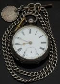 Hallmarked silver open faced pocket watch with subsidiary seconds dial, gold hands, black Roman