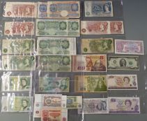 A collection of largely UK bank notes, includes consecutive pair of ten shilling notes, some