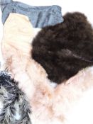 Art Deco feather stoles/cloaks, a pair of embroidered sleeves with beaded decoration and a Liberty