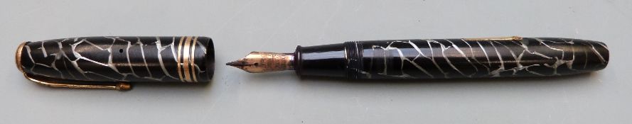 Conway Stewart 58 'Cracked Ice' fountain pen with two tone silver and black shaft and cap, gold