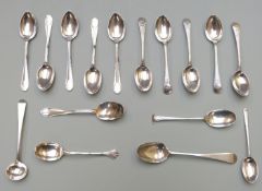 Sixteen Georgian and later hallmarked silver tea or coffee spoons including two sets of five, weight