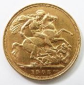 1905 gold full sovereign, Sydney mint mark