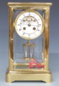 Marti of France late 19thC brass mantel clock in corniche style case, the Roman enamelled dial