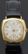 Swiss 18ct gold gentleman's wristwatch with inset subsidiary seconds dial, gold hand and Arabic