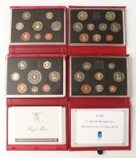 Four Royal Mint UK proof coin sets for 1989, 1990, 1993 and 1994, with certificates