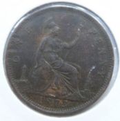 Queen Victoria 1873 bronze penny, unc with some residual lustre