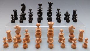 Turned and carved boxwood and ebony chess set, height of tallest piece 7.5cm