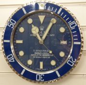 Rolex Oyster Perpetual Submariner dealer's shop display advertising wall clock with blue face and