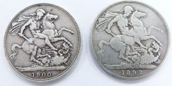Queen Victoria 1892 veiled head crown together with a 1900 example