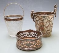 WMF figural ice bucket with boy in winter coat and polar bear decoration, height 20.5cm, cut glass