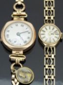 Two 9ct gold ladies watches one with subsidiary seconds dial, blued hands and Roman numerals, case