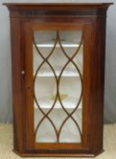 19thC astragal glazed hanging corner cabinet, height 112cm