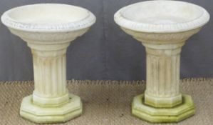 Pair of garden planters with octagonal bases and reeded columns, height 46cm