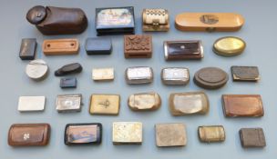 A large collection of snuff and other boxes including novelty example formed as a shoe, lacquer
