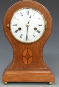 Late 19thC / early 20thC balloon-cased mantel clock with inlaid decoration and GB Sileste to two-