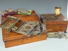 Mahogany clerk's desk together with a burr walnut writing slope and a quantity of collectables