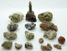 Five pyrite samples / mineral sections, gypsum rose, other mineral samples etc