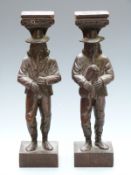 Pair of Black Forest style carved figures of musicians, height 35cm