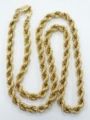 An 18ct gold rope twist necklace, 21.6g, drop 25cm
