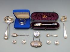 A quantity of hallmarked silver and white metal items including cased Victorian fiddle thread and