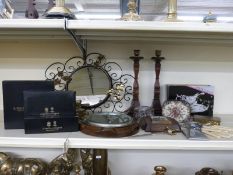 A collection of period items to include two oak 1930s aneroid barometers one by Shortland Bowen,